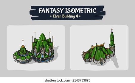 Isometric Elven Building Fantasy game assets - Vector Illustration