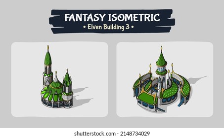 Isometric Elven Building Fantasy game assets - Vector Illustration