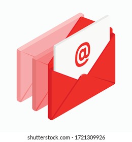 concepto de correo electrónico isométrico, sobres de correo isométrico rojo con signos