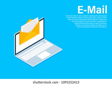 Isometric Email Marketing, Newsletter Marketing, Email Subscription. Isometric Design, Vector Illustration On Background