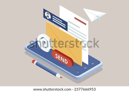 Isometric Email, 
Message and Communication. Mail Communication Connection