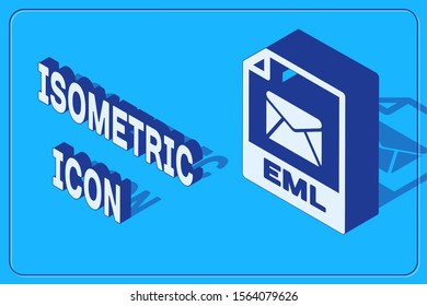 Isometric EML file document. Download eml button icon isolated on blue background. EML file symbol.  Vector Illustration