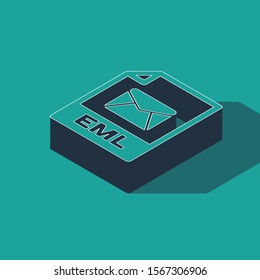 Isometric EML file document. Download eml button icon isolated on green background. EML file symbol.  Vector Illustration