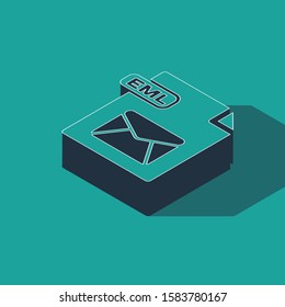 Isometric EML file document. Download eml button icon isolated on green background. EML file symbol.  Vector Illustration
