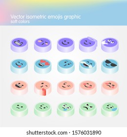 isometric emoji icon set, pastelle soft colors