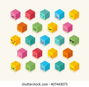Isometric Emoticons Cube, Square Colorful Icons