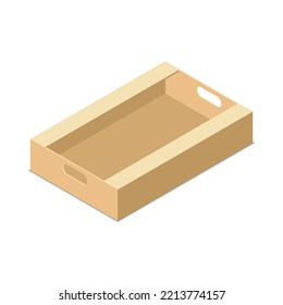 Isometric Empty Cardboard Box For Fruits Or Vegetables 3d Vector Illustration