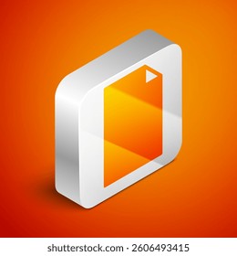 Isometric Empty document icon isolated on orange background. Checklist icon. Business concept. Silver square button. Vector