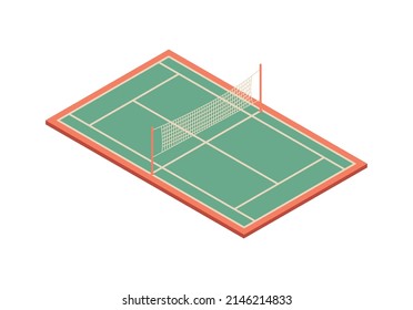 Isometric empty green tennis court on white background 3d vector illustration