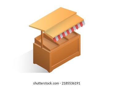 isometric empty market stall isolated on white background