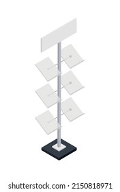 Isometric empty promotional rack for brochure display 3d vector illustration