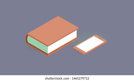 Isometric empty red phone and book