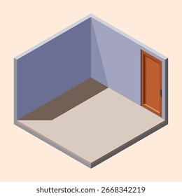 Isometric empty room with door. Isometric home room. Room interior without furniture. Square space. Vector illustration