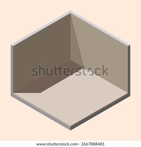 Isometric empty room. Isometric home room. Room interior without furniture. Square space. Vector illustration