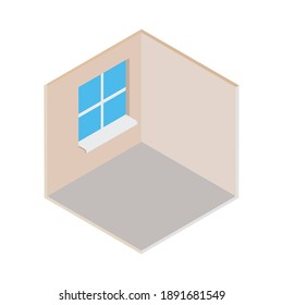 Isometric Empty Room Icon. Vector 3d Building Area Window Wall Interior