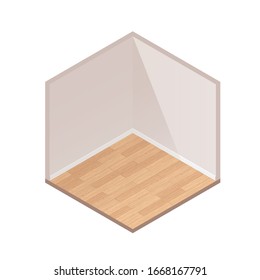 Isometric Empty Room With Natural Wooden Floor. 3d Illustration Isolated On White Background. Interface And Game Template