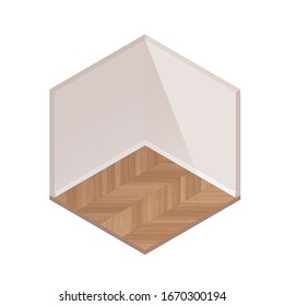 Isometric Empty Room With Natural Wooden Floor. 3d Illustration Isolated On White Background. Interface And Game Template