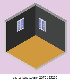 isometric empty room test vector design illustration