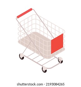 Isometric empty shopping trolley on white background 3d vector illustration