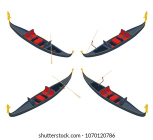 Isometric empty traditional gondola isolated on white background. Venice, Italy Travel