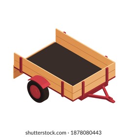 Remolque de madera isométrico vacío sobre fondo blanco 3d ilustración vectorial isométrica