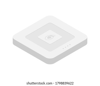 Isometric EMV chip credit card square reader. Secure cashless payment vector illustration. Square contactless and chip reader isolated on white background. Wireless NFC EMV technology