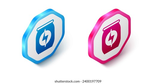 Isometric Energy drink icon isolated on white background. Hexagon button. Vector
