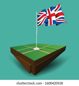 Isometric england waving vector flag on the soil