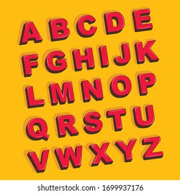 Isometric english alphabet font. Vintage style. Three-dimensional effect bold letters and numbers with drop shadow. Stock vector typeface for your design.