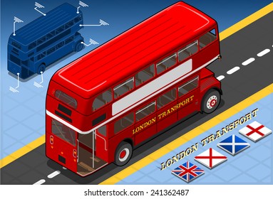 Isometric English Double Decker London Bus Routemaster. 