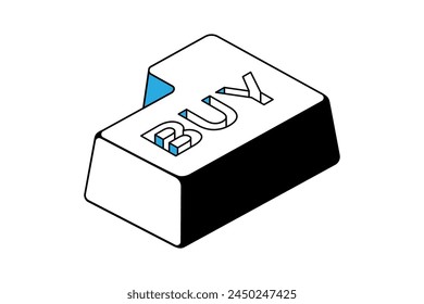 Isometric enter key with word buy on a white background, white button on the keyboard with the enter icon. Vector illustration.