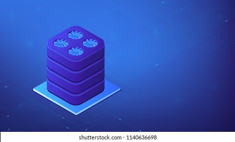 Isometric Enterprise Data Warehouse System Concept. Reporting, Analysis, Business Intelligence Tools, Data Mart And Data Integration In Blue Violet Palette. Vector 3d Illustration.