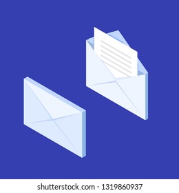 Isometric envelope icon. Get E-mail concept, notification, New Message. Vector illustration