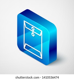 Isometric Envelope icon isolated on white background. Email message letter symbol. Blue square button. Vector Illustration