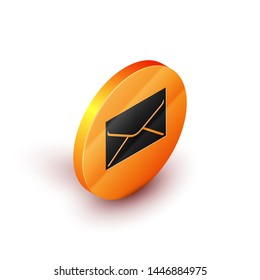 Isometric Envelope icon isolated on white background. Email message letter symbol.  Orange circle button. Vector Illustration