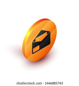 Isometric Envelope icon isolated on white background. Email message letter symbol. Orange circle button. Vector Illustration