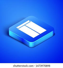 Isometric Envelope icon isolated on blue background. Email message letter symbol. Blue square button. Vector Illustration