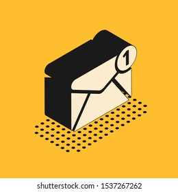 Isometric Envelope icon isolated on yellow background. Received message concept. New, email incoming message, sms. Mail delivery service.  Vector Illustration