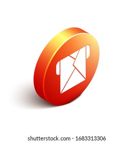 Isometric Envelope icon isolated on white background. Email message letter symbol. Orange circle button. Vector Illustration