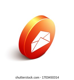 Isometrisches Envelope-Symbol einzeln auf weißem Hintergrund. E-Mail-Nachrichtenbriefsymbol. orangefarbene Kreistaste. Vektorillustration-Illustration