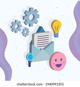 Isometric envelope with media icons