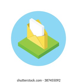 Isometric envelope yellow open design flat