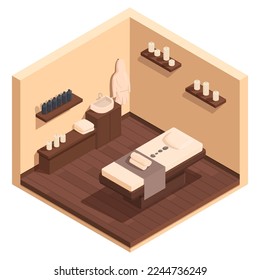 isometric equipped massage room, vector illustration