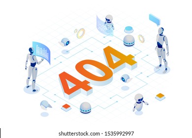 Isometric error 404 page layout vector design. The page you requested could not be found. Website 404 page creative concept. Website under construction page.