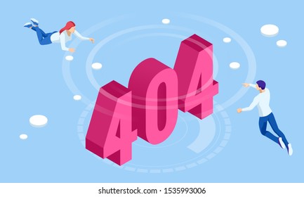 Isometric error 404 page layout vector design. The page you requested could not be found. Website 404 page creative concept. Website under construction page.