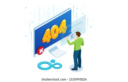 Isometric error 404 page layout vector design. The page you requested could not be found. Website 404 page creative concept. Website under construction page.