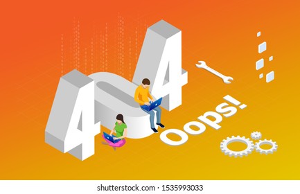 Isometric error 404 page layout vector design. The page you requested could not be found. Website 404 page creative concept. Website under construction page.