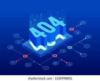 Isometric error 404 page layout vector design. The page you requested could not be found. Website 404 page creative concept. Website under construction page.