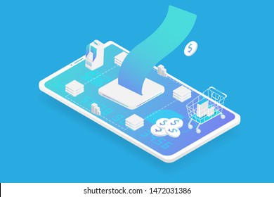 Isometric E-tax invoice online technology concept. Tax payment, State Government taxation. Vector in 3d design.