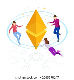 Isometric Ethereum is a decentralized, open-source blockchain with smart contract functionality. Mining and trade Ethereum concept. Ether ETH or is the native cryptocurrency of the platform.